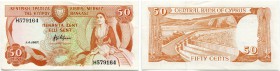 Zypern 
 Republik 
 Lot 1987, 1. April. Central Bank of Cyprus. 50 Cents & 1 Pound. Pick 52, 53a. -I - I / about uncirculated - uncirculated.(2)