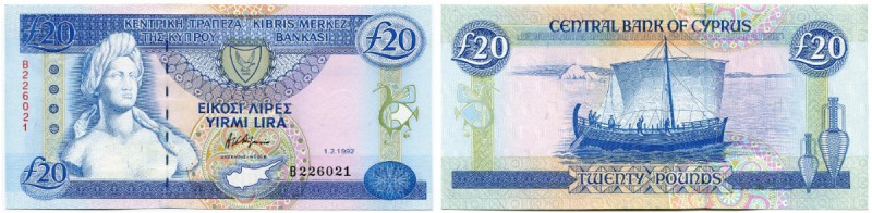 Zypern 
 Republik 
 20 Pounds 1992, 1. Februar. Pick 56a. I / uncirculated.