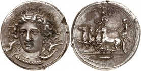 Sicily. 
The most important Greek silver coin ever sold. 
Syracuse. Silver Tetradrachm signed by Kimon, circa 405-400 BC. APEƟOΣA Head of Arethusa f...