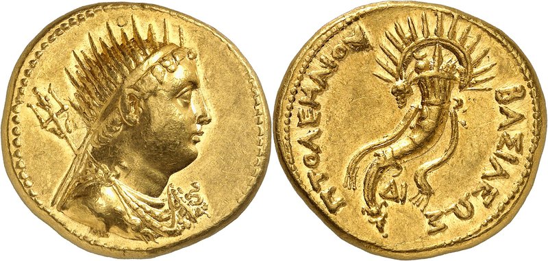 Ptolemaic Kings of Egypt. 
Ptolemy IV Philopator, 225-205 BC. Gold Mnaeion or O...