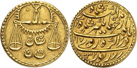 Libra - the Scales AH 1032/17 (September - October 1622/23 CE). 
Nur al-Din Muhammad Jahangir, AH 1014-1037 (1605-1627 CE). AV Mohur Zodiac constella...
