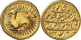 Capricorn - the Goat AH 1032/17 (December 1621 - January 1622 CE). 
Nur al-Din Muhammad Jahangir, AH 1014-1037 (1605-1627 CE). AV Mohur Zodiac conste...
