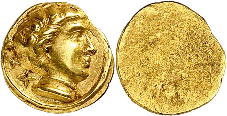Etrurie
Populonia. 25 Asses d'or, 300-250 av. J.-C. Tête de jeune homme (Apollo...