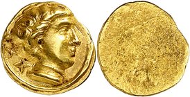Etrurie
Populonia. 25 Asses d'or, 300-250 av. J.-C. Tête de jeune homme (Apollon?) à droite, portant un collier; la valeur inscrite XXV derrière / Su...