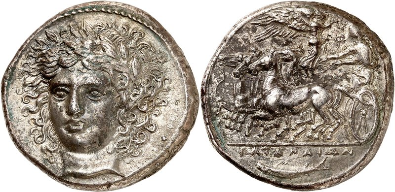 Sicile
Catane. Tétradrachme d'argent signé par Héracleidas, vers 405 av. J.-C. ...