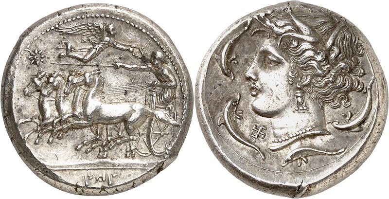 Sicile
Panormos. Tétradrachme d'argent, vers 340 av. J.-C. Quadrige au galop à ...