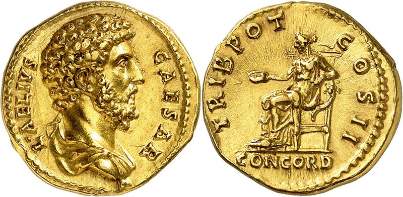 Aelius César, 136-138. Aureus 137, Rome. L AELIVS CAESAR Buste drapé d'Aelius à ...