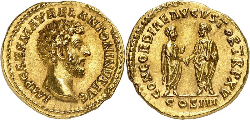 Marc Aurèle, 161-180. Aureus 161-162, Rome. IMP CAES M AVREL ANTONINVS AVG Buste...