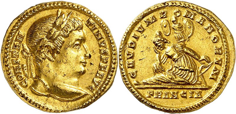 Constantin I, 306-337. Aureus 310-313, Trèves. CONSTANTI NVS P F AVG Buste lauré...