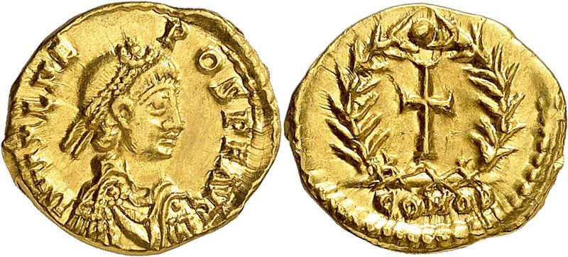 Julius Nepos, 474-475. Trémissis, Milan. D N IVL NE POS P F AVG Buste diadémé, d...