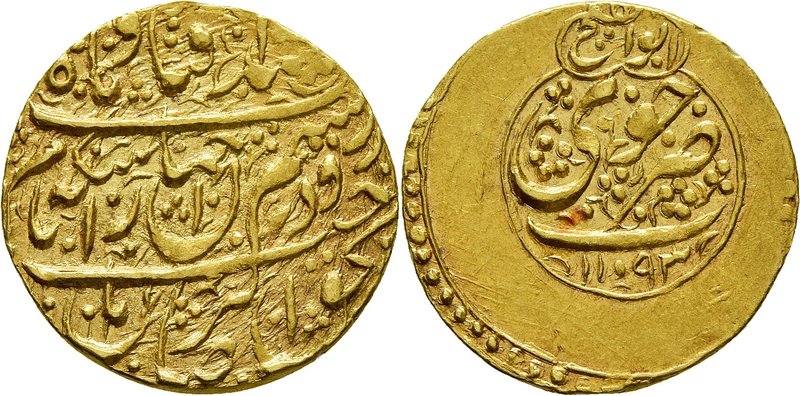 Zands
Abu al-Fath Khan, AH 1193 (1779 CE). 1/4 Mohur AH 1193, Khuy. Zand couple...