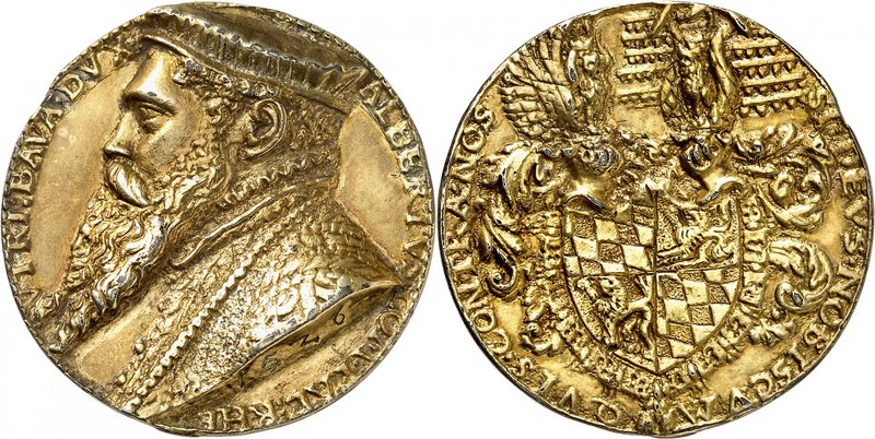Albert V de Bavière (1550-1579). Médaille en argent doré 1526, par Hans Aessling...