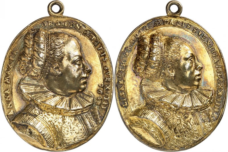 Médaille en argent doré 1628. ANNA MARIA GRAEFIN AETATIS SVE XVIII Buste habillé...