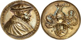 Franz Schleicher. Médaille en argent doré 1557, par Joachim Deschler. FRANCZ SCHLEICHER ALT 66 Buste habillé coiffé d'un calot et d'un chapeau à droit...