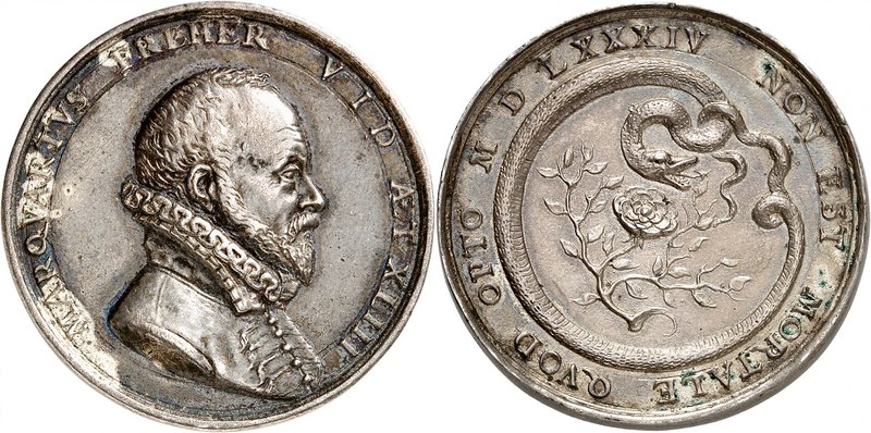 Marquart Freher. Médaille en argent 1584, par Matthäus Carl. MARQVARTVS FREHER V...