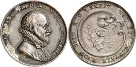 Marquart Freher. Médaille en argent 1584, par Matthäus Carl. MARQVARTVS FREHER V I D AET XLIII Buste habillé à droite. Signature du graveur sur la tra...