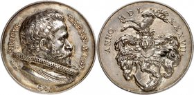 Heinrich Thenn. Médaille en argent 1587, par Valentin Maler. HENRICVS THENN AET 41 Buste à droite. Signature M sur la tranche de l'épaule / ANNO MDL X...