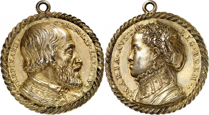 Ferdinand Ier et Marie d'Autriche. Médaille en argent doré. FERDINAND ROM IMP EL...