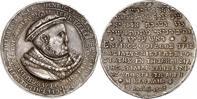 Henry VIII, 1509-1547. Médaille en argent 1545, par Henry Bayse. HENRICVS OCTA A...