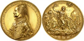 Marie Tudor, Reine d'Angleterre 1553-1558. Médaille en or, par Jacopo Nizzola da Trezzo. MARIA I REG ANGL FRANC ET HIB FIDEI DEFENSATRIX Buste à gauch...