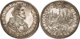 Augsbourg
Taler au nom de l'empereur Ferdinand III 1641, Augsbourg. Vue de la ville d'Augsbourg. Date au-dessous / Buste lauré, drapé et cuirassé, à ...