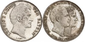Bavière
Louis I, 1825-1848. 
Double Taler 1842, Munich. Tête nue à droite. Nom du graveur au-dessous / Bustes accolés de Maximilien et de Marie de P...