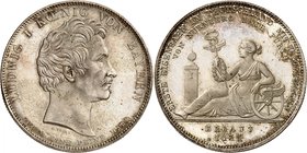 Bavière
Louis I, 1825-1848. 
Taler 1835, Munich. Tête nue à droite. Nom du graveur au-dessous / Personnage féminin assis à gauche, tenant un caducée...