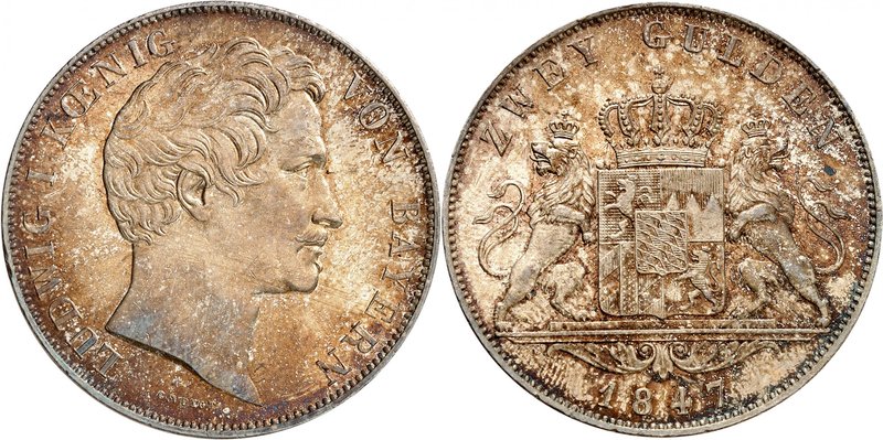 Bavière
Louis I, 1825-1848. 
2 Gulden 1847, Munich. Tête nue à droite. Nom du ...