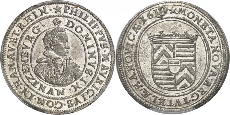 Hanau-Münzenberg 
Philippe Maurice, 1612-1638. 
Teston 1619 (sur 1614 et 1618)...