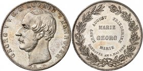Hanovre
Georges V, 1851-1866. 
Double Taler 1854, Hanovre. Tête nue à gauche / Inscription circulaire dans une couronne de laurier et de chêne. Tran...