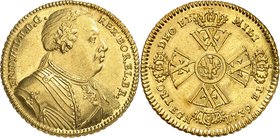 Prusse
Frédéric-Guillaume I, 1713-1740. 
Demi Guillaume d'or 1739, Berlin. Buste cuirassé à droite / Croix formée de quatre monogrammes couronnés. 6...
