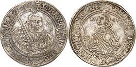 Saxe - Branche ernestine 
Jean Frédéric et Philippe de Hesse, 1542-1547. 
Taler 1543, Goslar. Buste de Jean Frédéric tenant une épée, de face / Bust...