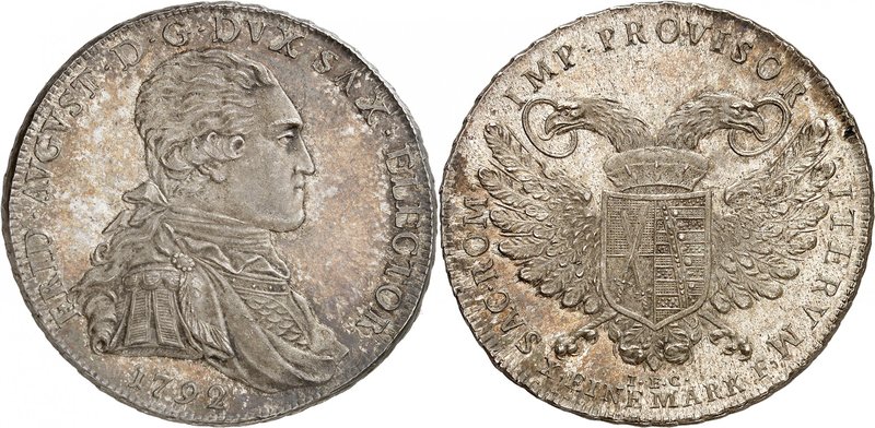 Saxe 
Frédéric Auguste, duc puis roi, 1763-1827. 
Taler 1792, Dresde. Buste dr...