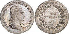 Saxe 
Frédéric Auguste, duc puis roi, 1763-1827. 
Taler de récompense 1815, Dresde. Buste nu à droite / Inscription sur deux lignes dans une couronn...