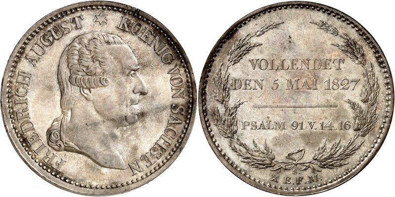 Saxe 
Frédéric Auguste, duc puis roi, 1763-1827. 
Taler 1827, Dresde. Tête nue...