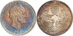 Saxe 
Frédéric Auguste II, 1836-1854. 
Double Taler 1854, Dresde. Tête nue à droite. Date au-dessous / Deux personnages féminins assis face à face. ...