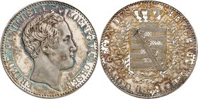 Saxe 
Frédéric Auguste II, 1836-1854. 
Taler 1838, Dresde. Tête nue à droite / Armoiries couronnées dans une couronne végétale. Date à l'exergue. 27...