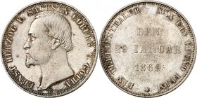 Saxe-Cobourg et Gotha
Ernest II, 1844-1893. 
Taler 1869, Dresde. Tête nue à gauche / Date sur trois lignes. 18,49g. Dav. 827; Kahnt 497; Thun 370. ...