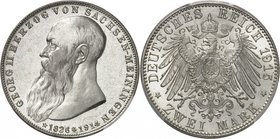Saxe-Meiningen 
Georges II, 1866-1914. 
2 Mark 1915, Munich. Tête nue à gauche / Petites armoiries disposées sur une aigle aux ailes éployées, la tê...