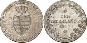 Saxe-Weimar
Charles Auguste, 1775-1828. 
Taler 1815, Eisenach. Armoiries couronnées / Inscription et date sur trois lignes dans une couronne de chên...