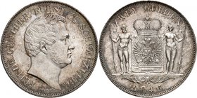 Schwarzbourg-Rudolstadt 
Frédéric Gunther, 1807-1867. 
2 Gulden 1846, Munich. Tête nue à droite / Armoiries couronnées entre un homme et une femme s...