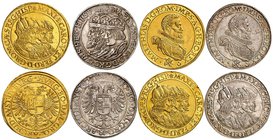 Rodolphe II, 1576-1612 & Matthias II, 1612-1619.
Un lot de 4 monnaies à portrait : Rodolphe II, 1576-1612 10 Ducats non daté. Prague. Bustes couronné...