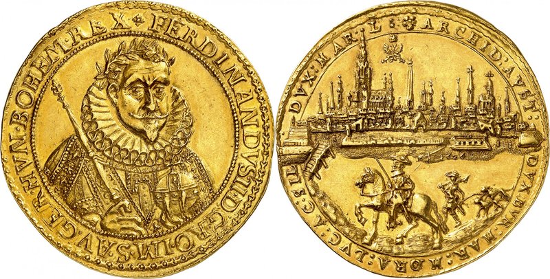 Ferdinand II, 1619-1637.
10 Ducats 1626, Breslau. Buste lauré et cuirassé de Fe...