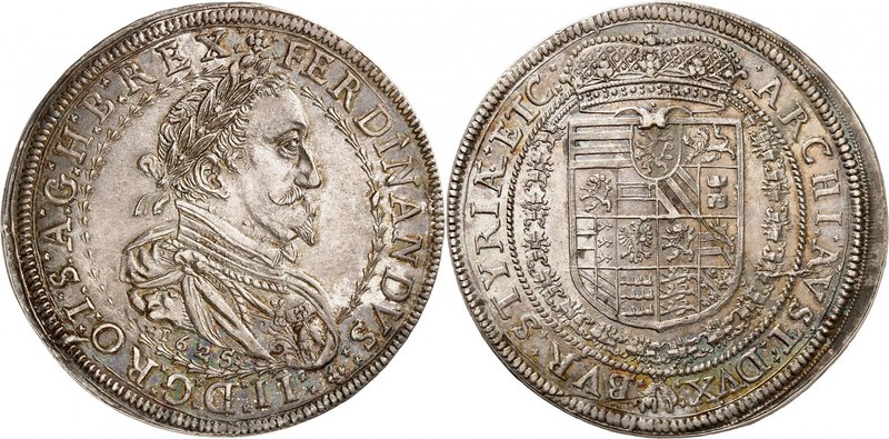 Ferdinand II, 1619-1637. 
Taler 1625, Graz. Buste lauré, drapé et cuirassé, à d...