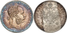 François-Joseph, 1848-1916. 
2 Gulden 1879, Vienne. Tête laurée à droite / Armoiries entourées du collier de l'ordre de la Toison d'or, sur une aigle...