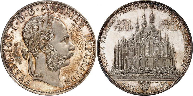 François-Joseph, 1848-1916. 
2 Gulden 1887, Vienne. FRAPPE sur FLAN BRUNI. Tête...