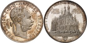 François-Joseph, 1848-1916. 
2 Gulden 1887, Vienne. FRAPPE sur FLAN BRUNI. Tête laurée à droite / Cathédrale. Date à l'exergue. 22,24g. Dav. 33; Heri...