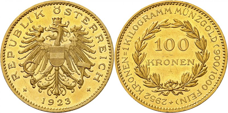Première République, 1918-1938. 
100 Kronen 1923, Vienne. Ecusson autrichien su...