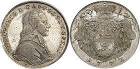 Salzbourg
Hieronymus von Colloredo, 1772-1803. 
Taler 1777, Salzbourg. Buste à droite / Armoiries ovales sur un manteau couronné. Date à l'exergue. ...