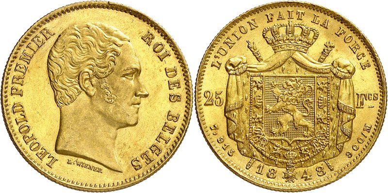 Royaume de Belgique
Léopold I, 1831-1865. 
25 Francs 1848,Bruxelles. PETITE TE...